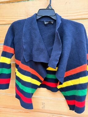 Ralph Lauren Navy Open-Front Cardigan with Red, Yellow, Green & Orange Stripes